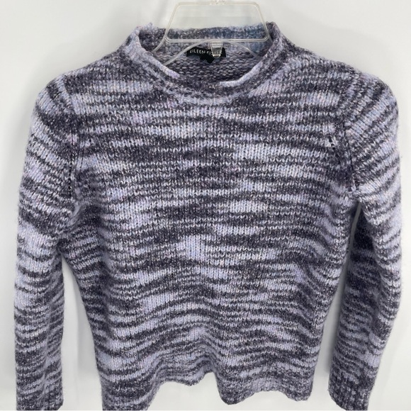 Eileen Fisher Heathered Purple Gray Merino Wool Sweater Mock Neck Size Small - Picture 4 of 10